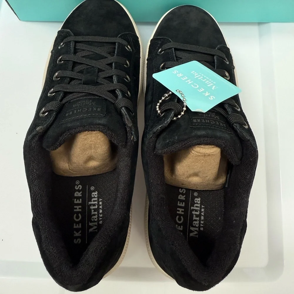 Martha Stewart x Skechers Suede Lace-Up Sneakers Plateau Black size 7